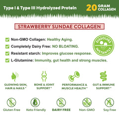 MariGold strawberry sundae collagen powder with spoon ready to mix.