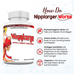 MARINANATURALS Nipplarger bottle back label—ingredient details for potential tissue support.