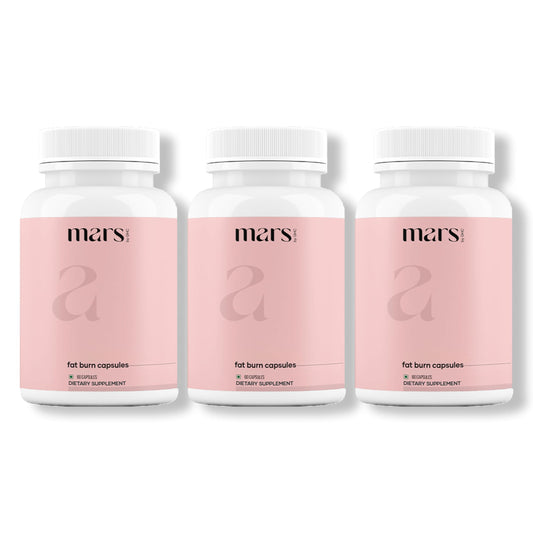 Mars by GHC Fat Burn capsules bottle with psyllium husk supporting daily fiber and fullness