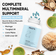 mars by ghc lion’s mane capsule moringa ingredient banner highlights natural vitamins.