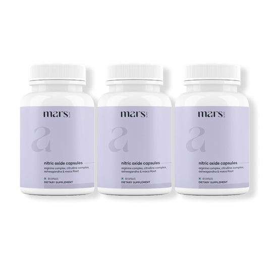 Mars by GHC nitric oxide capsules pack — convenient three-pack for daily energy and circulation support.