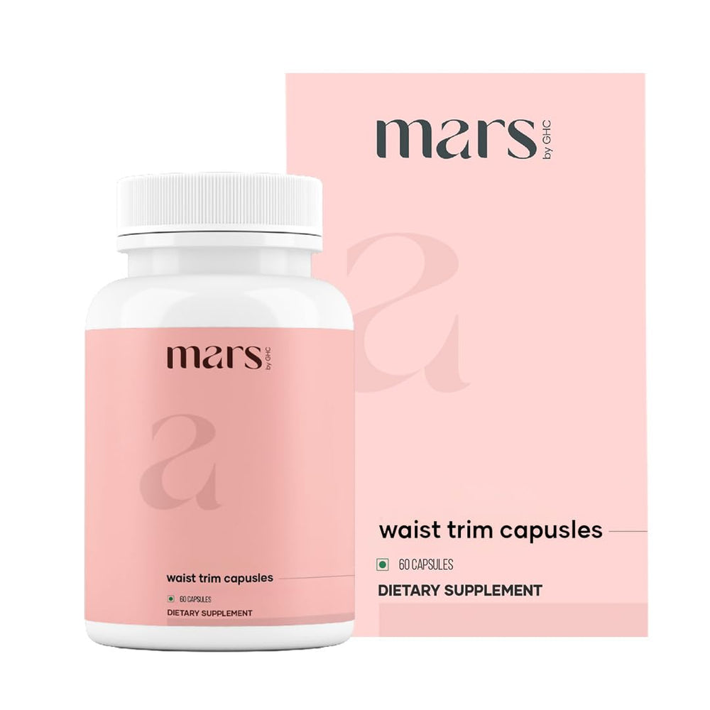 Mars by GHC Waist Trim bottle close-up highlighting metabolism support.