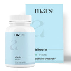 Mars by GHC Triterolin bottle pour showing easy-to-swallow capsules for daily energy support