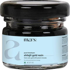 Mars Himalayan Shilajit Gold Resin packaging shows authentic resin ready for daily use.