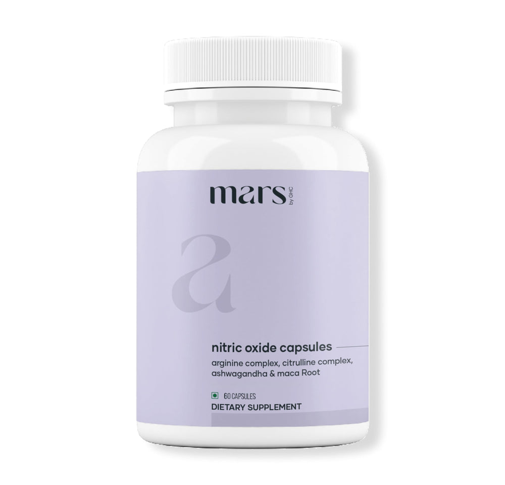 Mars Nitric Oxide Capsules photographed for easy daily use in a routine.