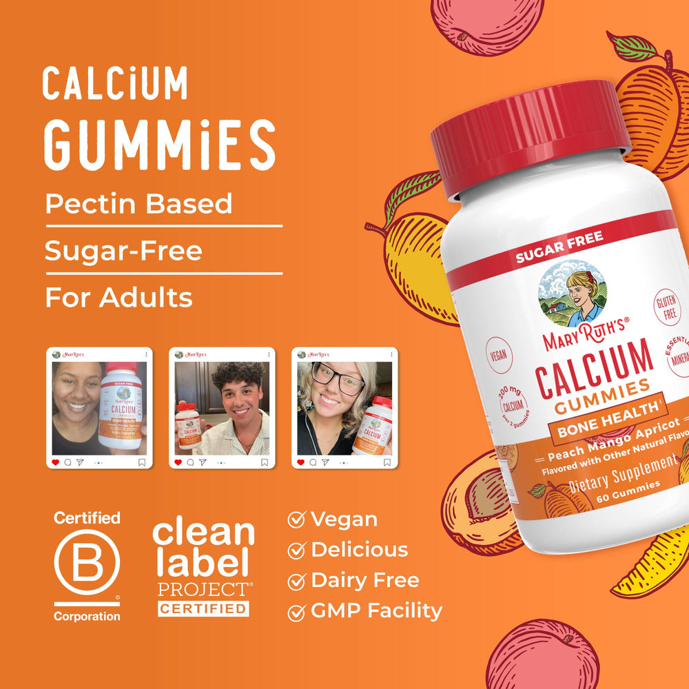 MaryRuth's calcium packaging displays gluten-free and dairy-free attributes