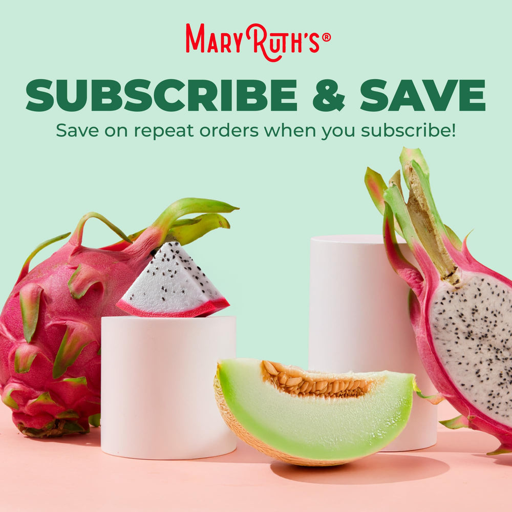 MARYRUTH'S dragon fruit melon flavor bottle on kitchen counter