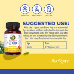 MaryRuth's Gut Flora Health+ Enzymes label shot highlights blend of prebiotics and probiotics