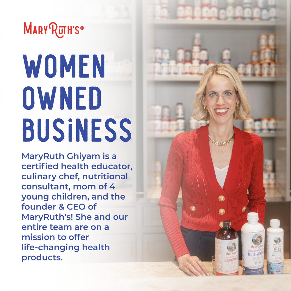 MaryRuth's Gut Flora Health+ Enzymes travel-friendly bottle on a desk