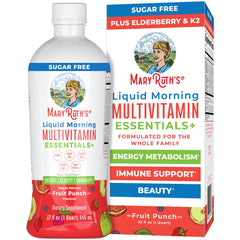 MaryRuth's Liquid Morning Multivitamin Essentials Fruit Punch bottle for daily wellness.