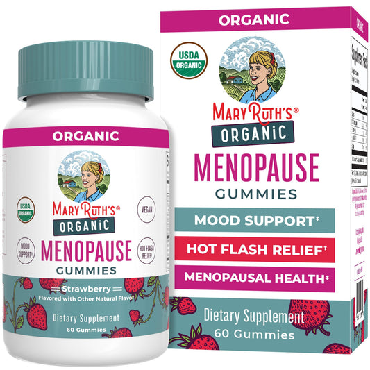 MaryRuth's Organic Menopause Gummies bottle with full label for easy daily use