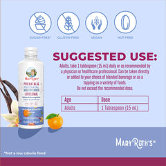MaryRuth's Prenatal Liposomal label closeup shows vegan, non-GMO nutrition