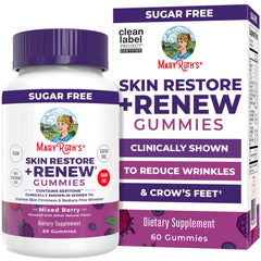 MaryRuth's Skin Restore + Renew gummies bottle front for hydration support.
