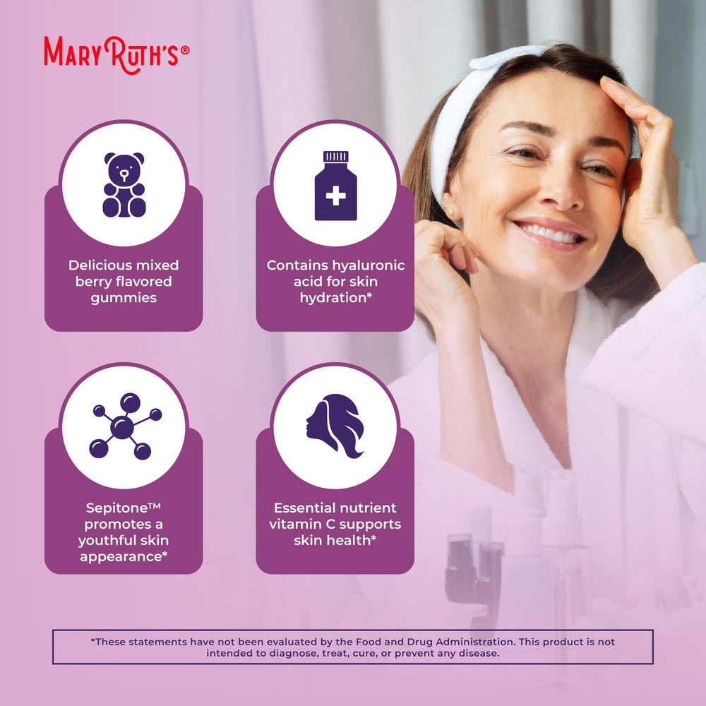 MaryRuth's Skin Restore + Renew vitamin C proximity emphasizes skin health benefits.
