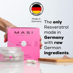 Close-up of MASI Resveratrol capsules for easy daily use