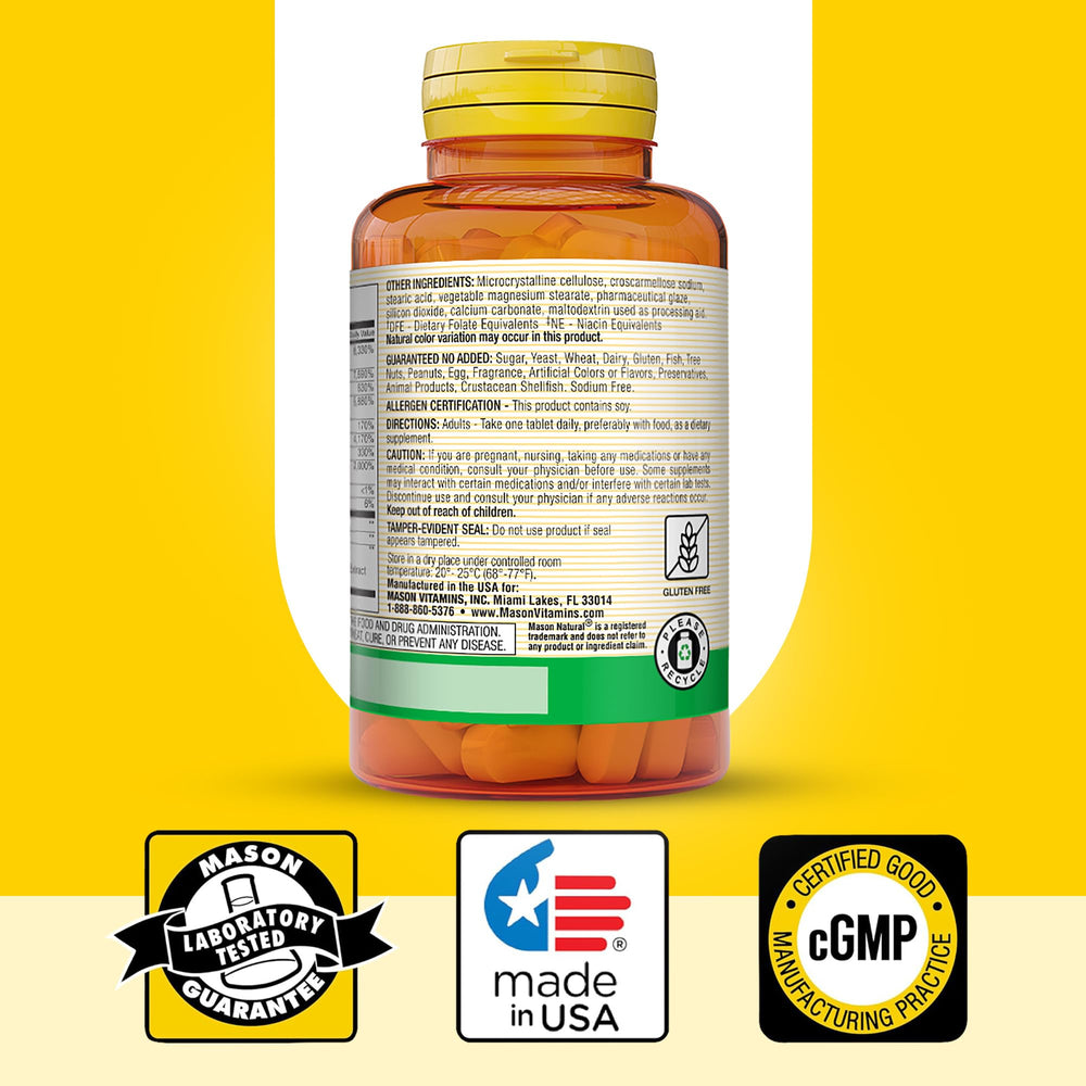 Nutrition facts panel of Mason Natural Ultra B-100 Complex for transparency