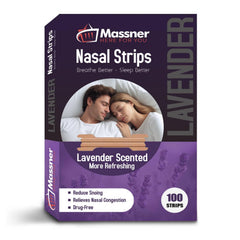 Massner Lavender Nasal Strips pack shown for easy nightly use and improved breathing.