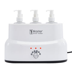 Master Massage 3-bottle oil warmer front view, compact design for busy spa setups.