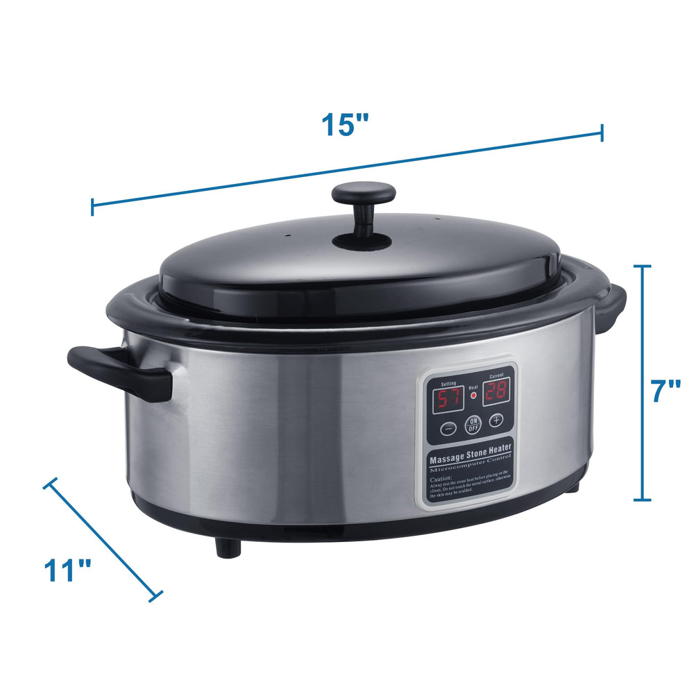 Master Massage 6 Qt LED hot stone warmer during-use view showing adjustable temperature range
