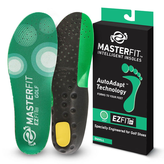 MASTERFIT EZQF insole with deep heel cup stabilizes your golf stance