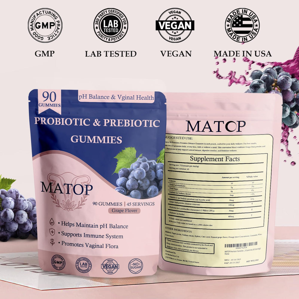 MATOP resealable 45-day pouch enables convenient probiotic daily use.