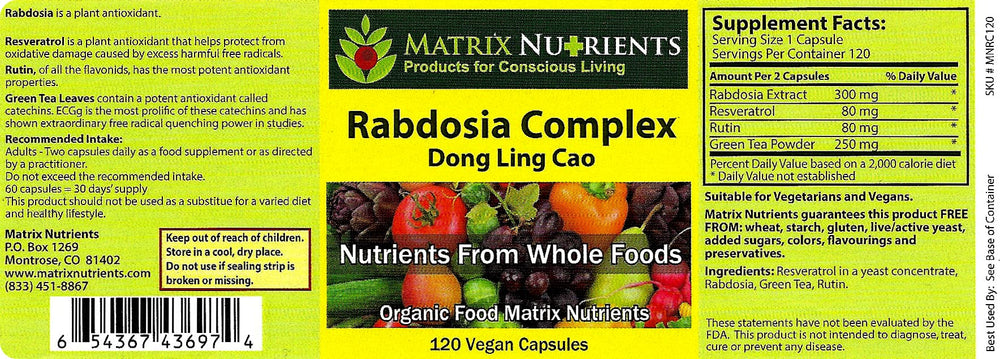 Matrix Nutrients Rabdosia Complex packaging box showing branding and label details.