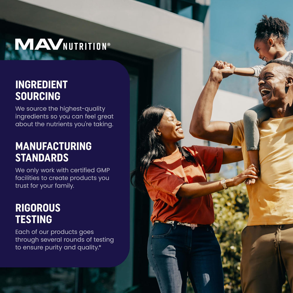 GMP manufacturing seal on MAV Nutrition packaging
