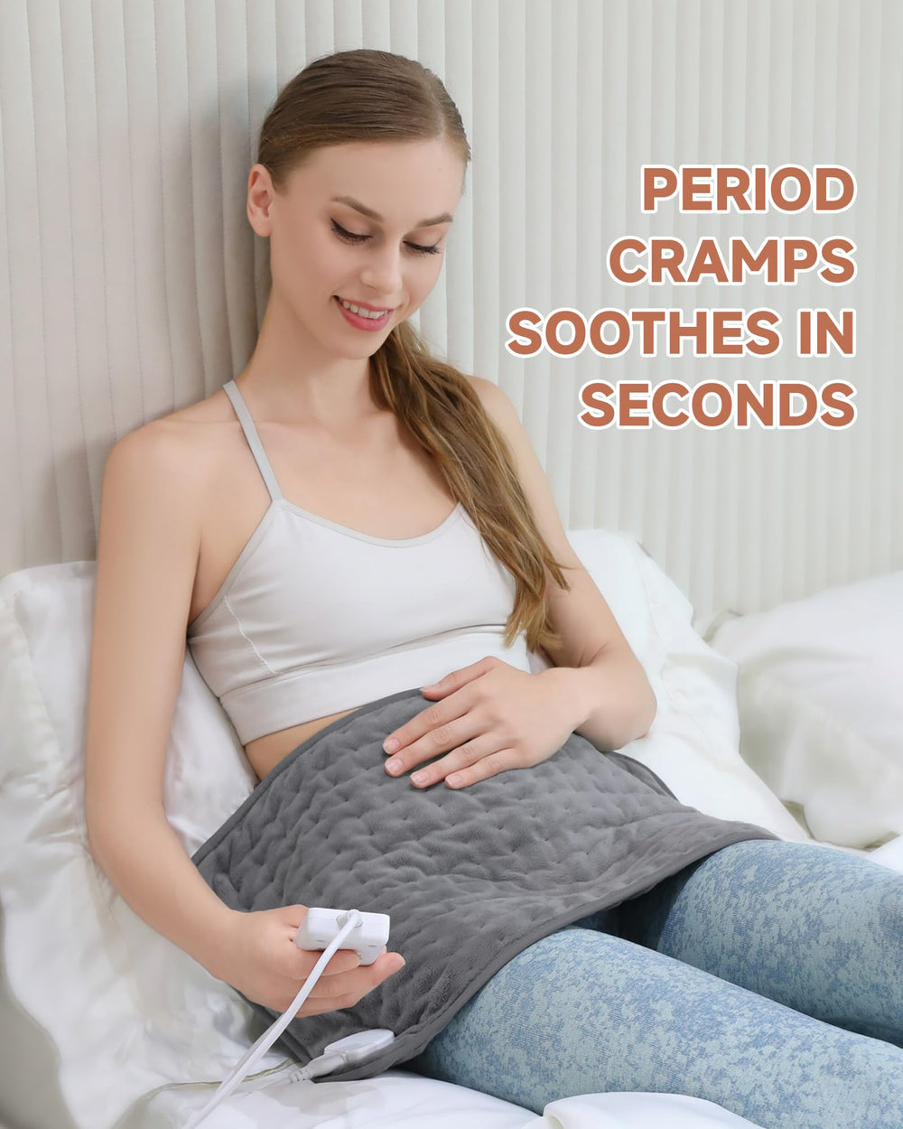 MAVOKIS heating pad soft cover closeup showcases plush fabric for soothing warmth.