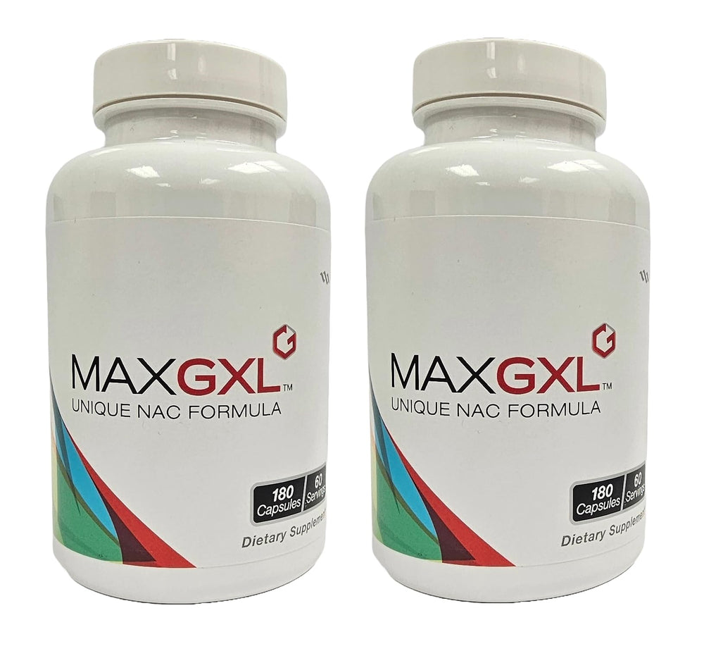 Max International Max GXL bottle front view shows NAC-based formula for immune support