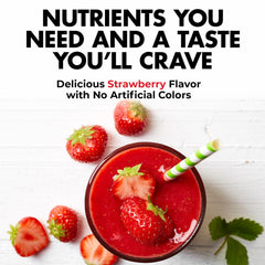 Intense strawberry Arm Plus+ shaker and mixer ready for a smoothie-like recovery drink