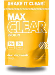 Max Clear Protein bottle pour shows zero sugar and crisp hydration.