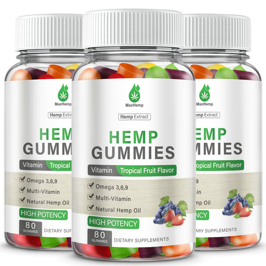 MaxHemp 3-pack gummies packaging display for daily use