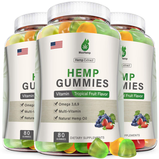MaxHemp gummies packaging for quick three-pack daily use.