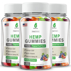 MaxHemp Hemp Gummies front bottle showing convenient daily wellness and sleep support