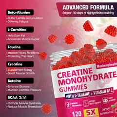 Maxhemphealth creatine gummies raspberry serving demonstrates daily consumption
