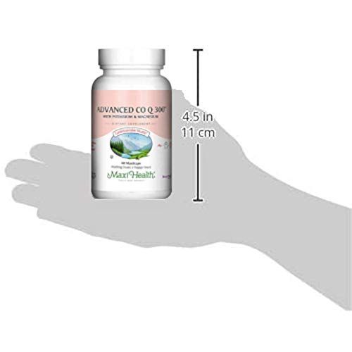 Maxi Health Advanced CoQ10 300mg packaging showcases 60-count supply for routine