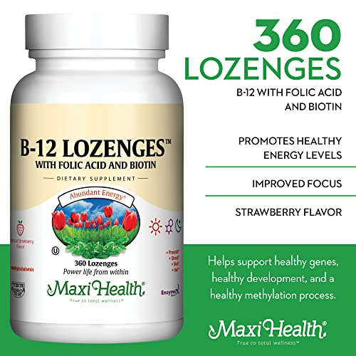 Maxi Health B12 lozenges packaging highlights Kosher vegetarian formulation