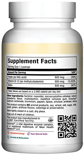 Maxi Health B12 lozenges strawberry melts in mouth for easy absorption.