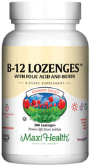 Maxi Health B12 lozenges strawberry front view highlighting flavor and absorption