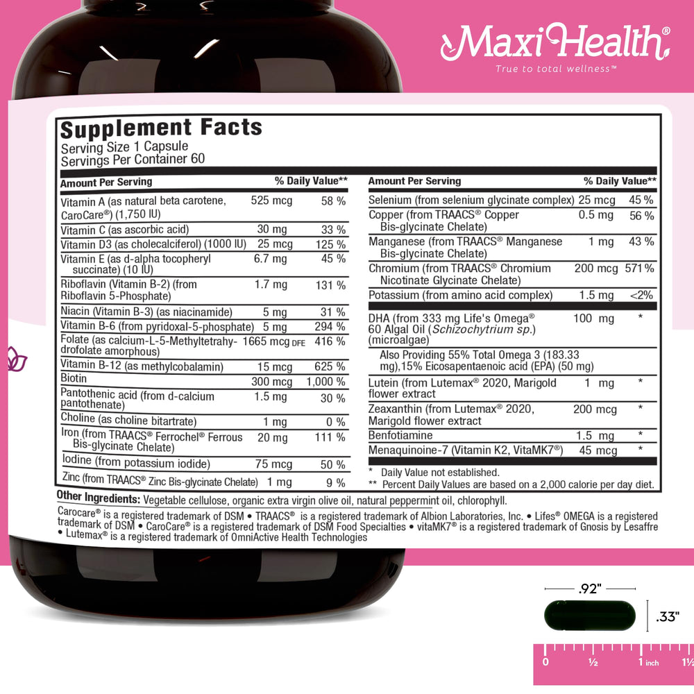 Maxi Health prenatal DHA illustration emphasizing brain growth support