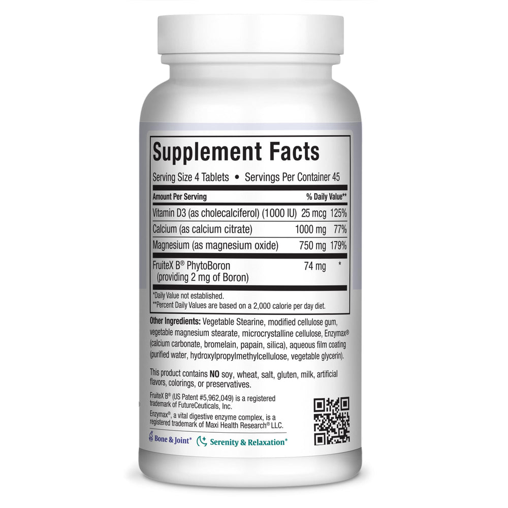 Maxi Health Cal Max graphic illustrating D3 and magnesium support for bones and teeth.
