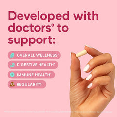 Closeup of Maxi Health capsules highlighting a vegetarian probiotic option.