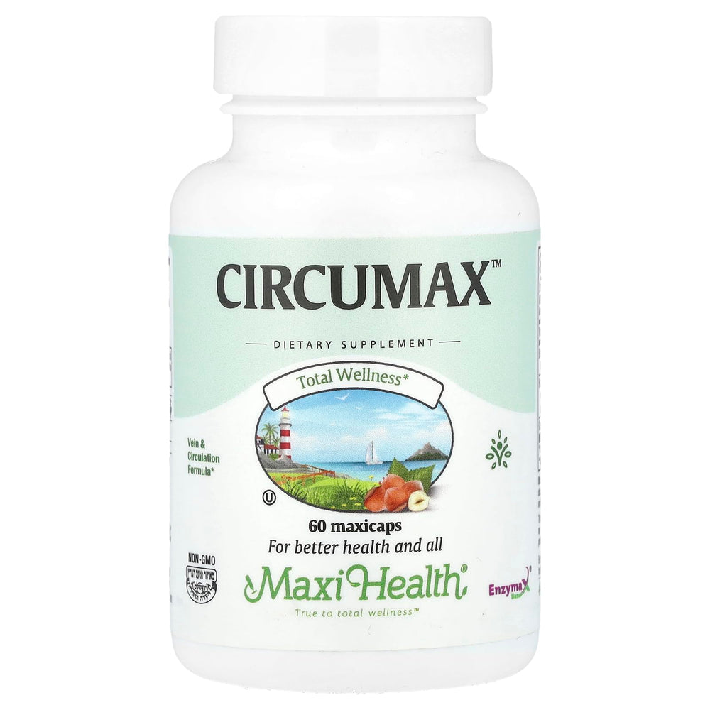 Maxi Health CircuMax bottle close-up for daily leg comfort and circulation support.