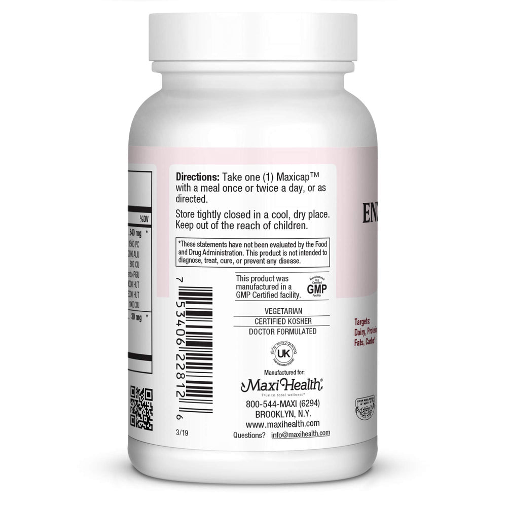 Maxi Health Enzymax Complex capsules ready to take for smoother digestion