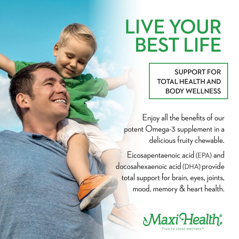 Detail of Maxi Health Omega-3 EPA and DHA on packaging.