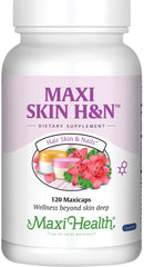 Maxi Health Hair Skin and Nails capsules bottle supports potential hair and nail health.
