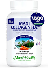 Maxi Health Marine Collagen pills bottle close-up, supporting joint comfort and skin hydration.