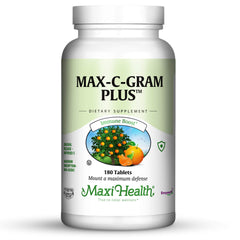 Maxi Health Max C Gram Plus bottle front highlighting high-potency vitamin C support.