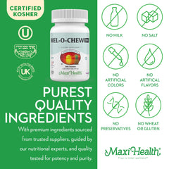 Maxi Health Mel-O-Chew Enzymax logo emphasizes fast absorption