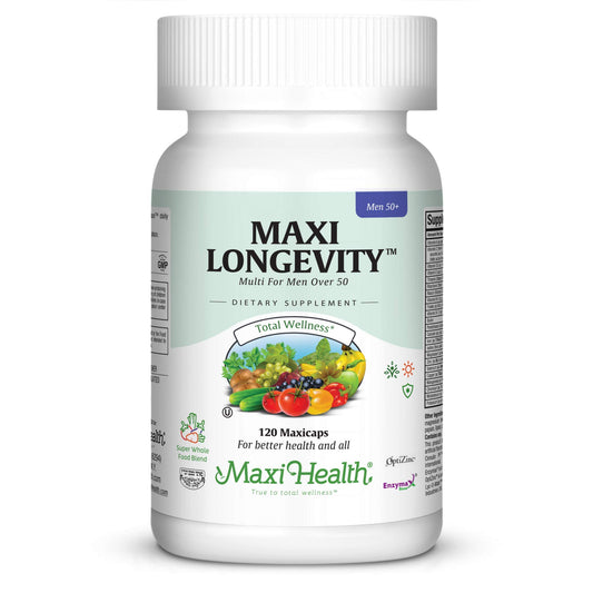 Maxi Health Mens Multivitamin 50 Plus bottle for daily energy and immune support.
